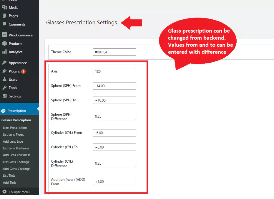 eyeglasses and contact lens wordpress prescription plugin